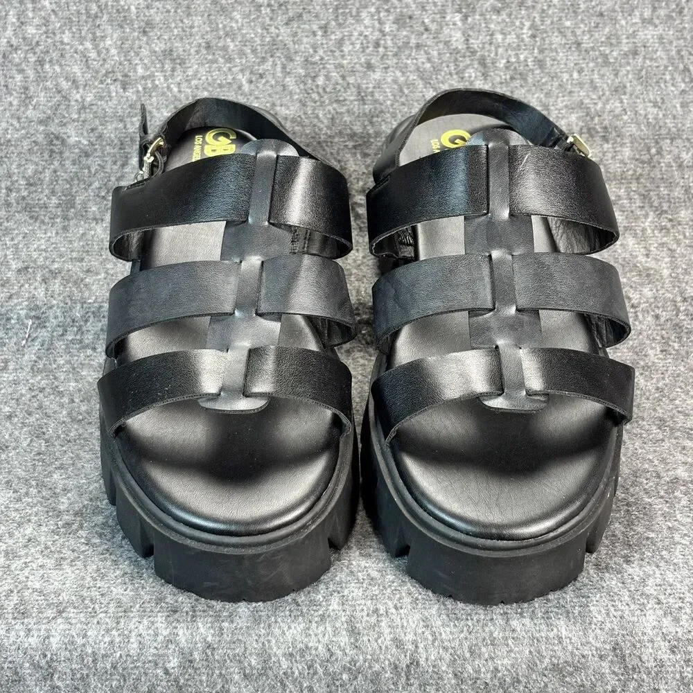 GBG Los Angeles Women’s Gladiator Platform Sandals Black Lug Sole Size 11M
